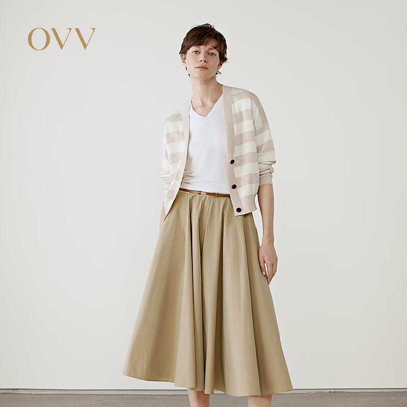 OVV Women s Elegant V-Neck Striped Cotton Cardigan S