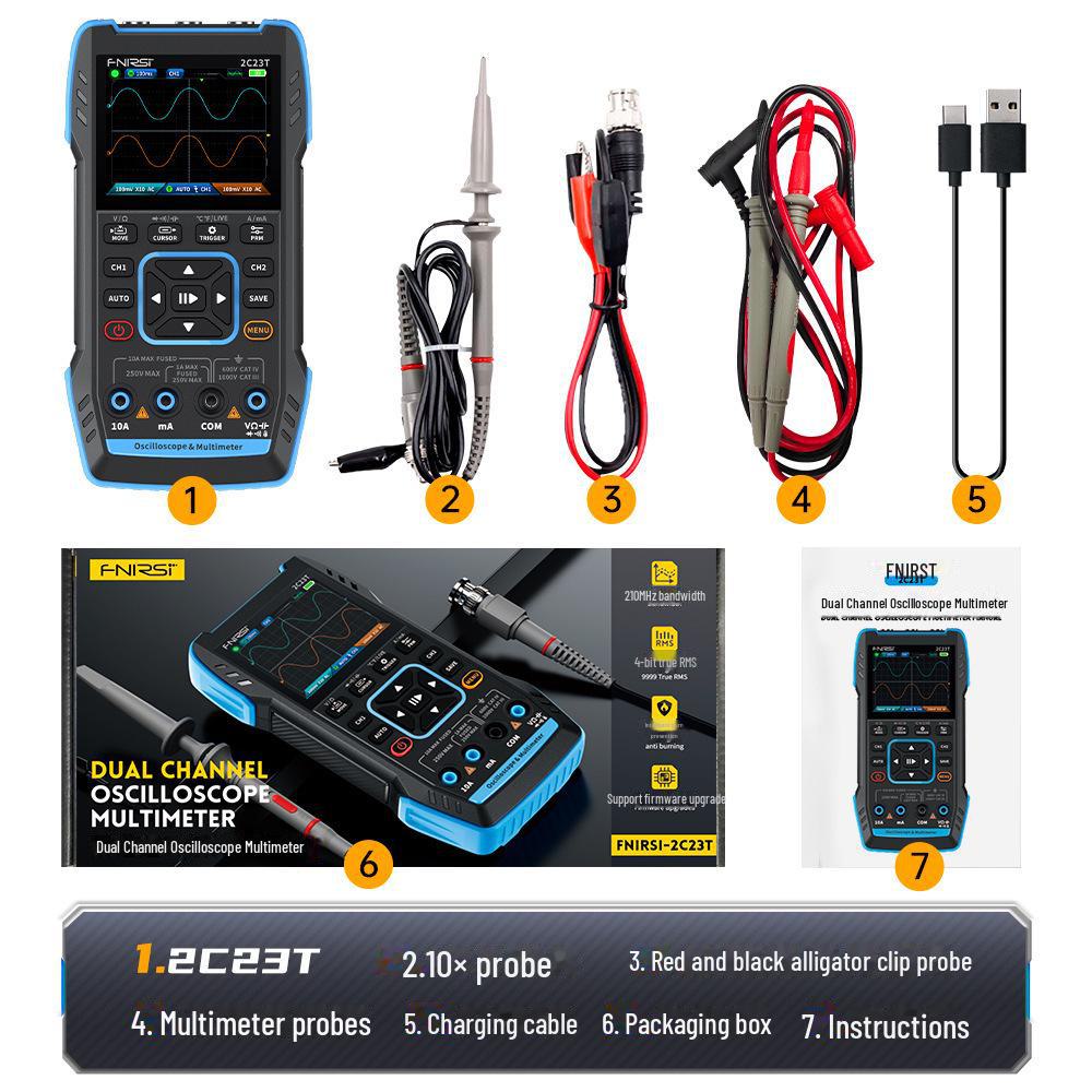 Handheld 3-in-1 Digital Oscilloscope Multimeter Shockproof Dual Channel Signal Generator.
