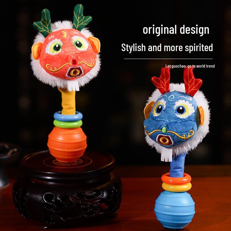 Year of the Dragon Baby Rattle: Embroidered Dragon Head Soothing Grasp Toy