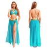 Women's Sequin Tassel Belly Dance Set - Halter Backless Crop Top & Split Mesh Skirt for Halloween