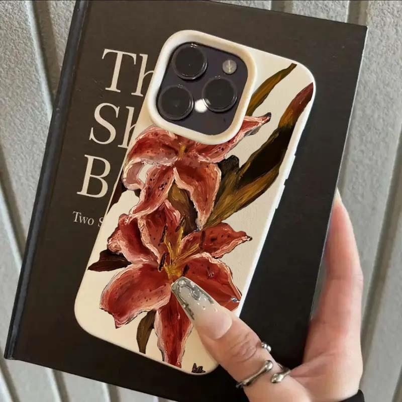 Oil Painting of Pink Lilies Lichee Leather Pattern Phone Case For Infinix Hot 50 40 30 12 Play Pro Plus 4G 5G Shockproof Cover