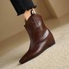 Fashion New Solid Color Interior Height Increasing Slope Heel Fashionable Short Boots Winter Black Brown Short Plush Warm Women's Shoes