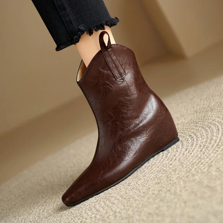 Fashion New Solid Color Interior Height Increasing Slope Heel Fashionable Short Boots Winter Black Brown Short Plush Warm Women's Shoes