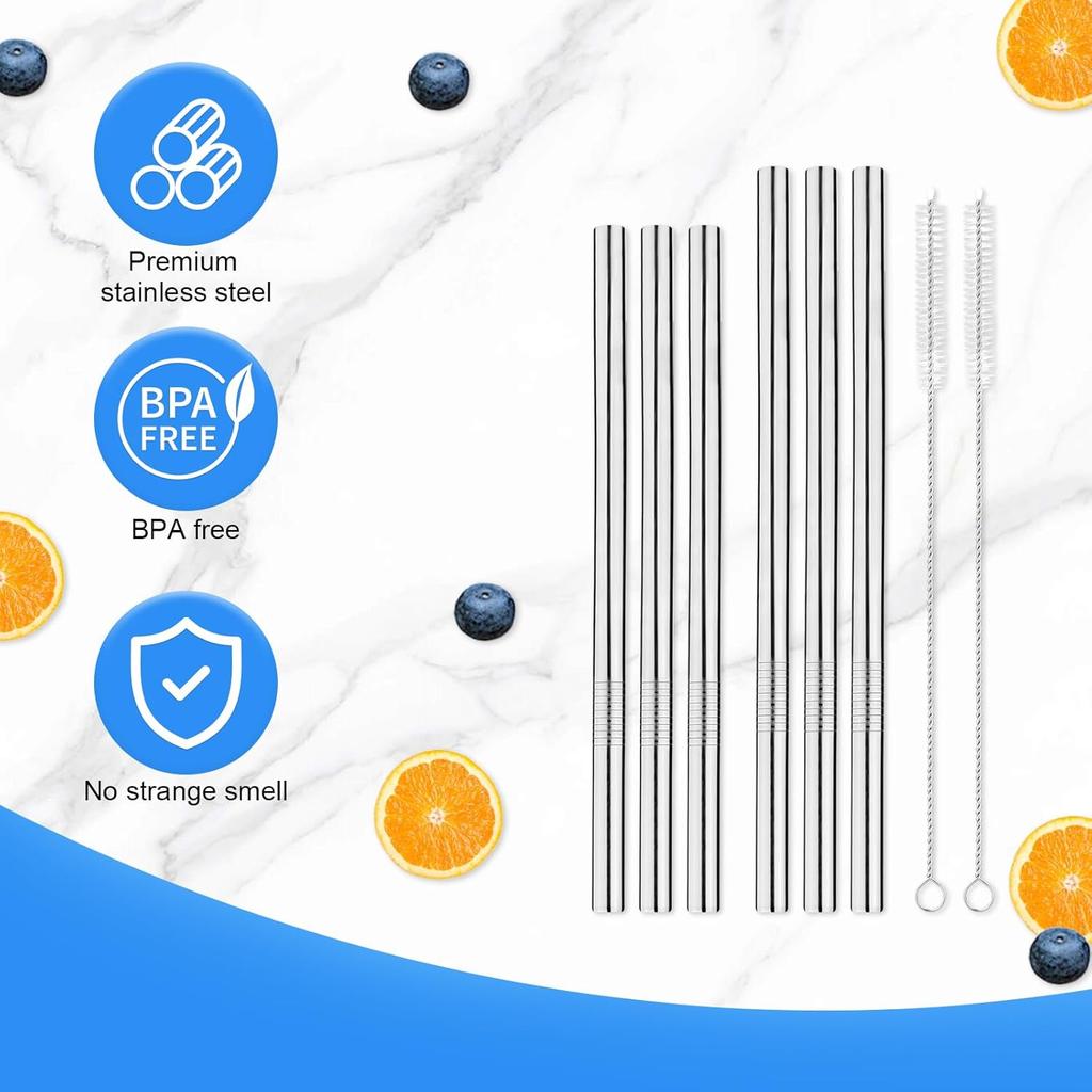 6 Pcs Metal Straw Compatible with Owala FreeSip 24 Oz 32 Oz 40 Oz, Straw for Owala with 2 Straw Cleaner Reble Stainless Steel Koala Straws