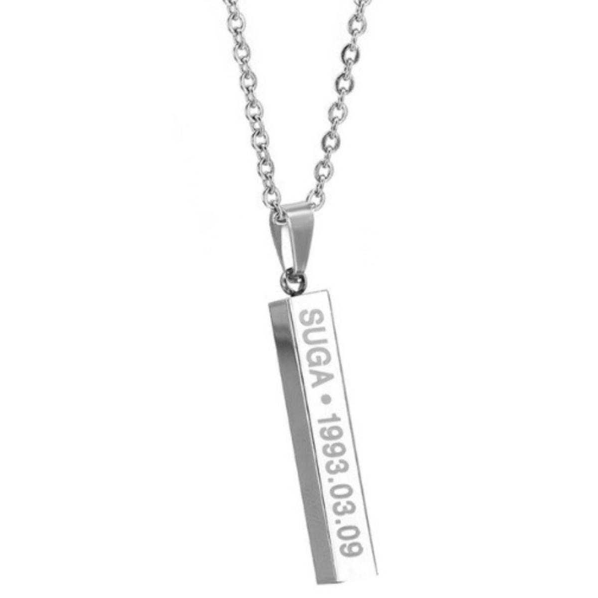 

BTS Personalized Bar Necklace, Engraved with Member Name & Birthday/Debut Date, Pendant for ARMY Fans, Kpop Idol Jewelry Gift SUGA