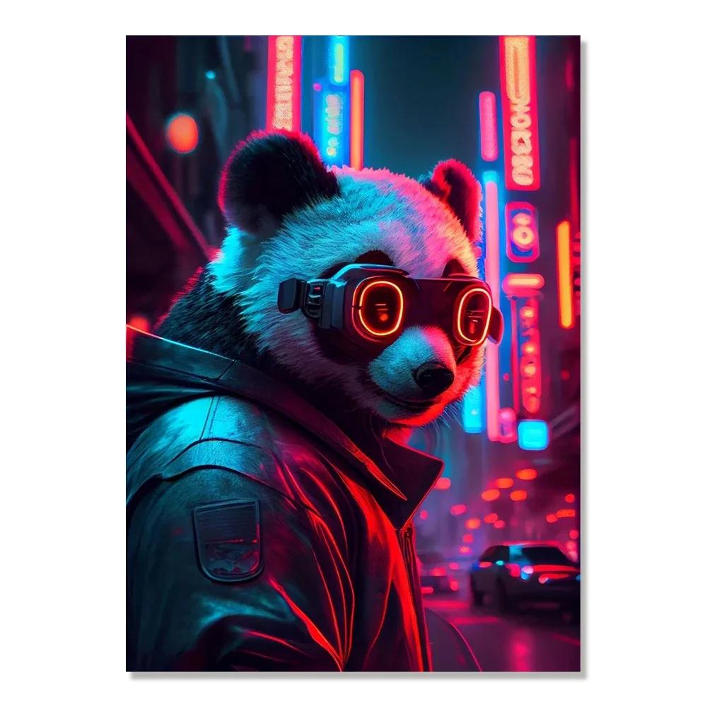 Cyberpunk Style Future Fantasy Lion Monkey Agent Animal Poster Wall Art Canvas Painting for Living Room Home Decoration