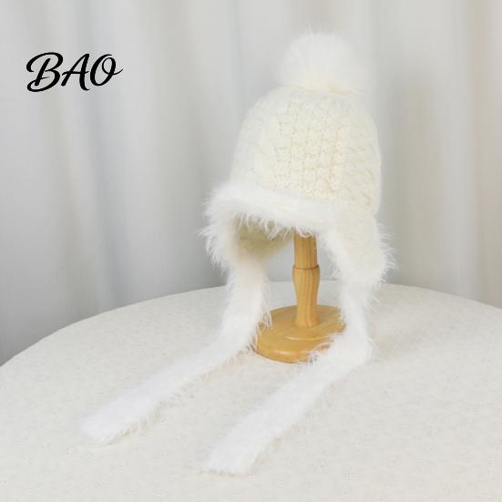 Ear Warmer Hat for Cycling Women Knitted Earflap Hat, Fuzzy Trim Pompom Soft Warm Outdoor Winter Knit Cycling, Cold Weather Daily Wear