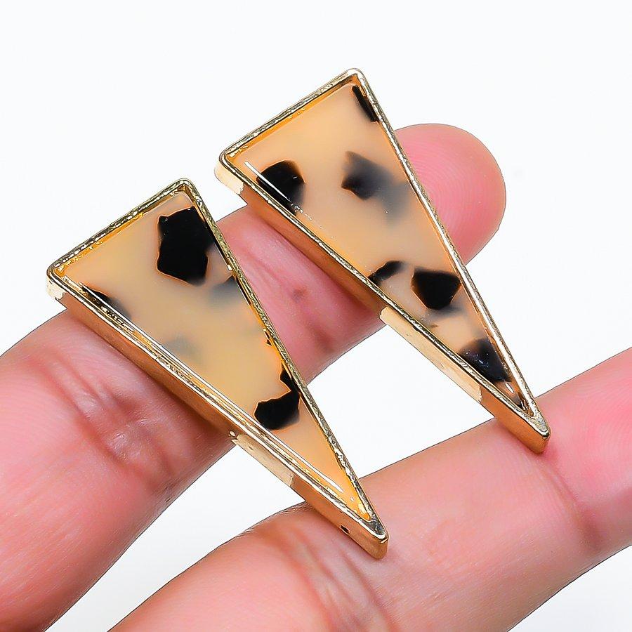 Natural Dendrite Opal Gemstone Brass Jewelry Earring 1.58  RE-103