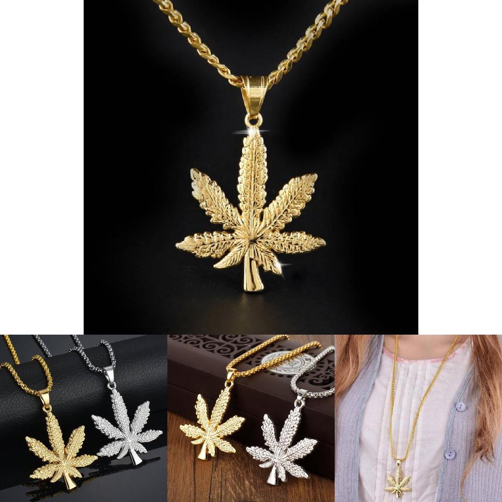 Stylish European And American Hip Hop Necklace With Alloy Maple Leaf Pendant For Men