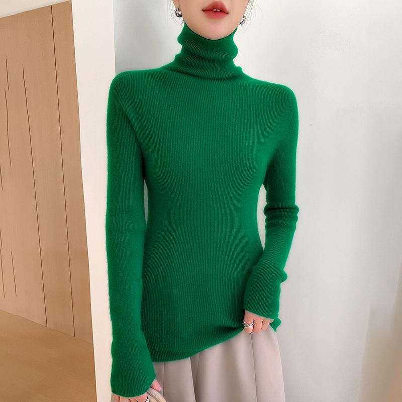 Autumn/Winter Women's Slim Fit High Neck Cashmere Knit Long Sleeve Pullover