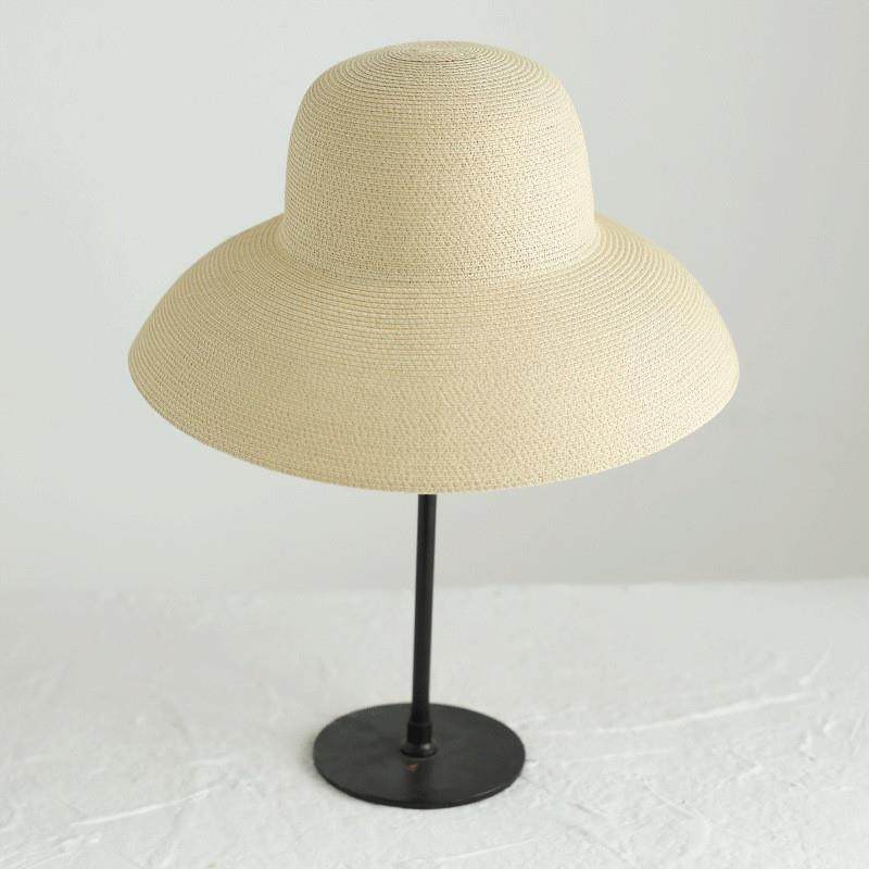 Straw Hat Women'S Summer Brim French Sunscreen Hepburn Wind Visor Beach Foldable Versatile Hat Women'S Bucket Hat