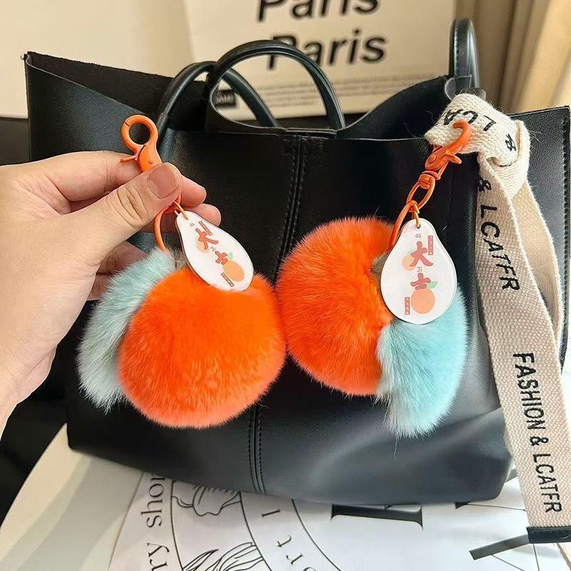 Kawaii Fluffy Persimmon Peach Plush Keychain Soft Stuffed Fruit Pendant for Backpack Bag Decor Girlfriend Gift