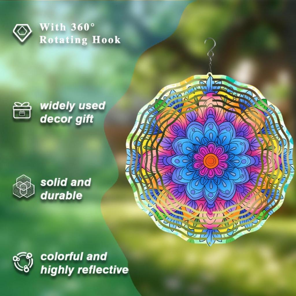3D Mandala Flower Wind Chime Vibrant Metal Hanging Decor for Indoor Outdoor Window Garden Patio Balcony All Season Gift