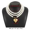 Women European Simple Creative Pearl Sweater Necklace Fashion Popular Heart Shape Multi-Layer Layered Necklace For Women