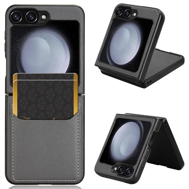 Für Samsung Galaxy Z Flip6 5G Hülle Lederbeschichtete PC-Handyhülle mit Litschi-Textur Kartenfach