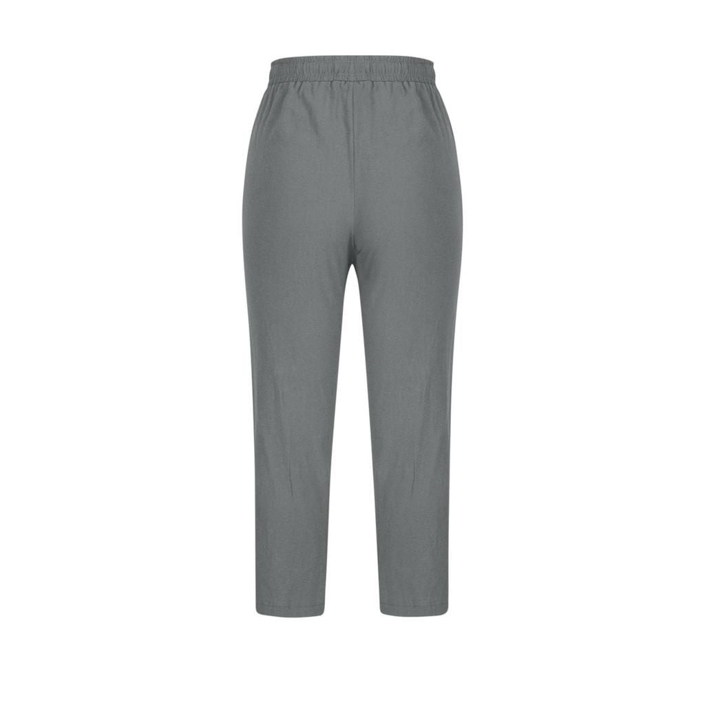 Pantalon droit décontracté pour femme en coton et lin avec cordon de serrage et taille élastique