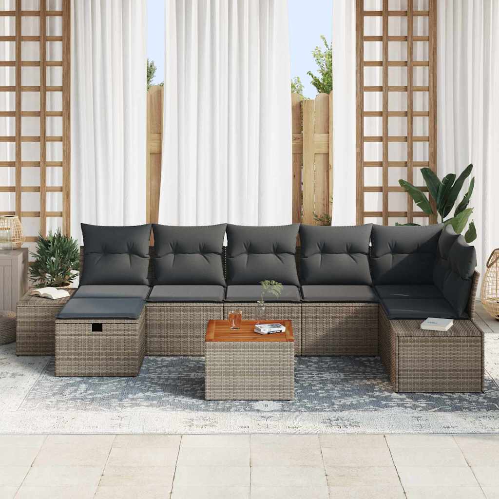 8 Piece Grey Poly Rattan Garden Sofa Set with Cushions and Storage