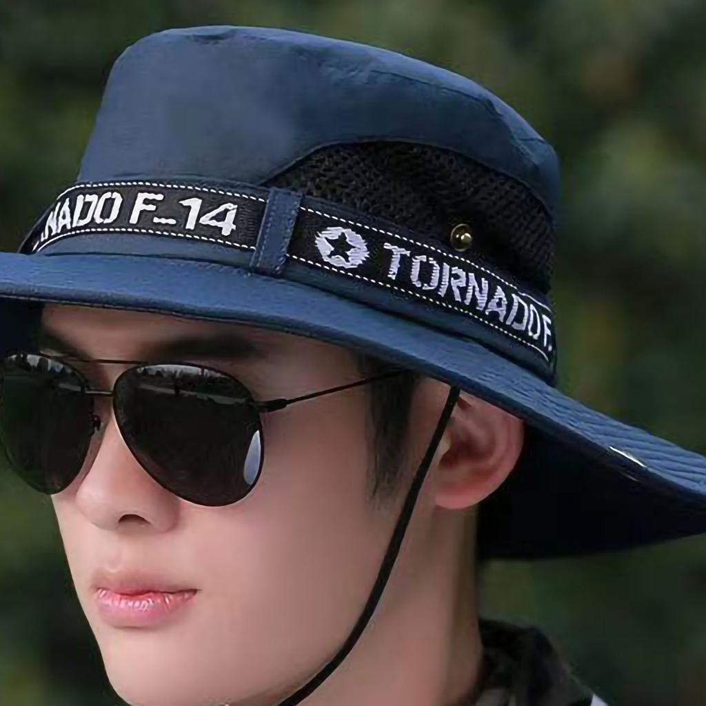 Male Sun Hat Summer Fashionable Big Brim Semi Breathable Men Fisherman Hat for Outdoor Blue