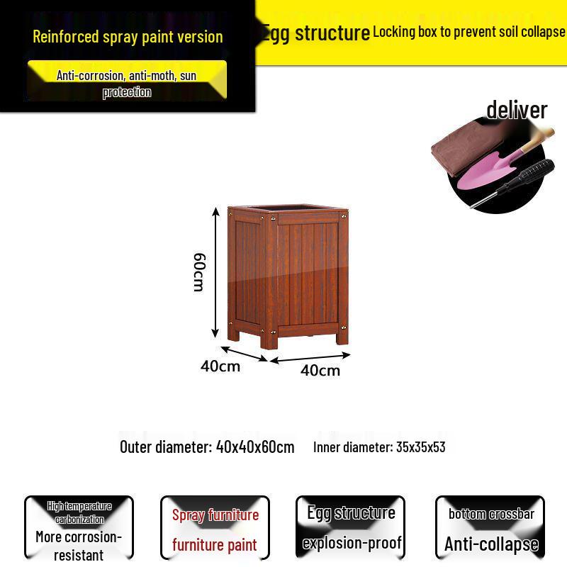 Carbonized Wood Flower Trough: Outdoor Anti-Corrosion Garden Planter Box for Balconies and Roads