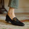 Krazing Pot Sheepskin Round Toe Chunky Heels Autumn Summer Shoes Slip On Women Retro Fashion Pumps