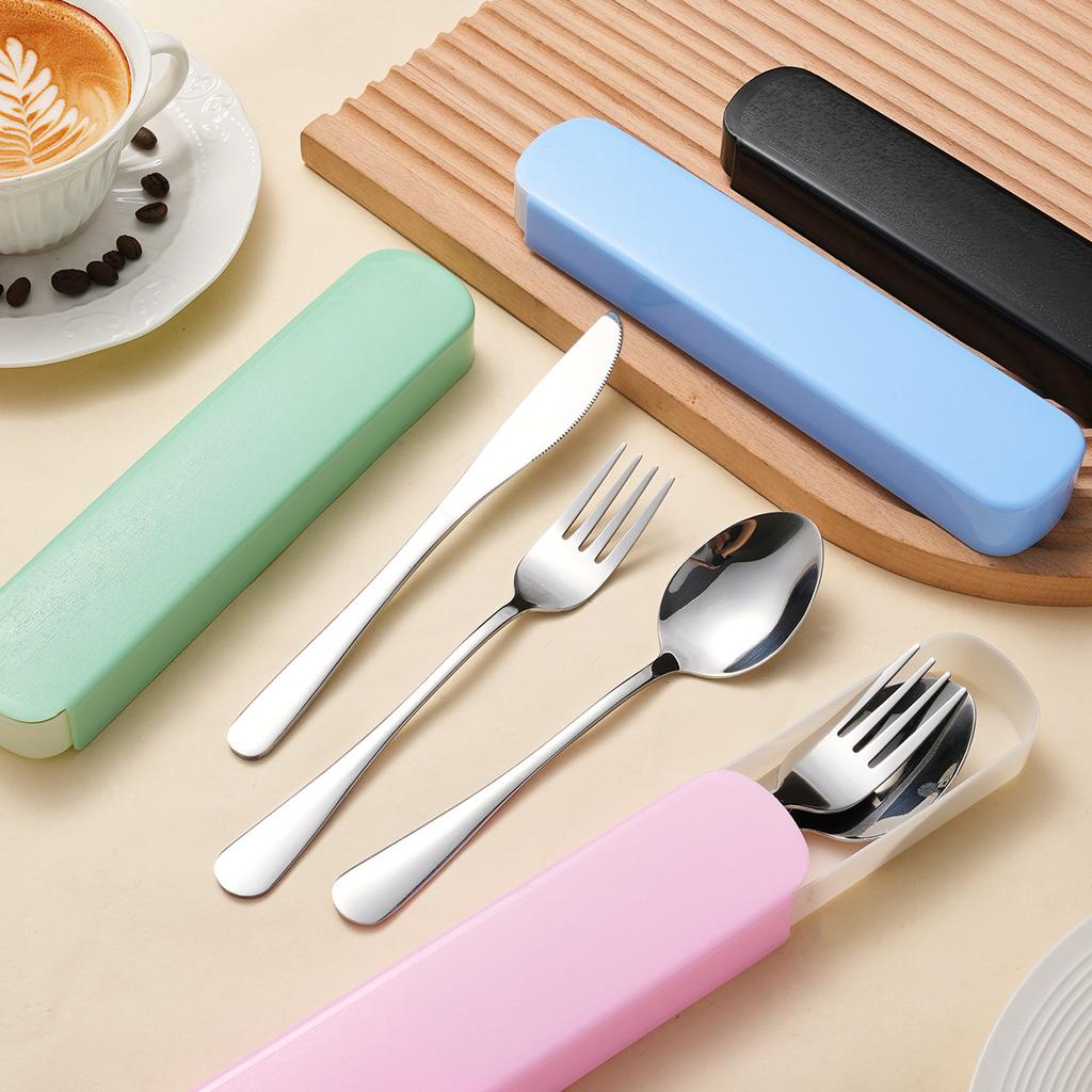 Portable Cutlery Set Stainless Steel Spoon Knife Fork With Storage Box School Travel Camping Faltware New Year Christmas Gift