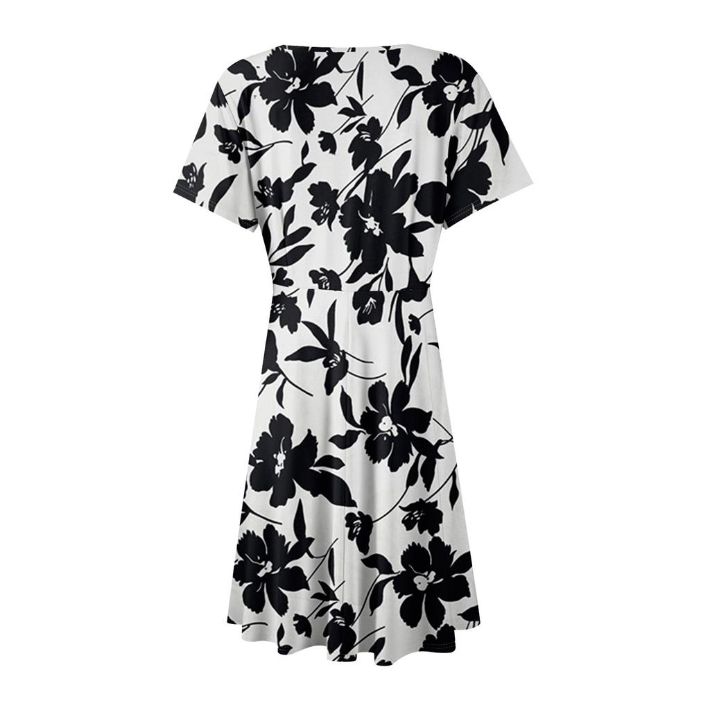 Women's Summer Dress Loose Beach Vacation Casual Deep V Neck Short Sleeve Dress Elegant Dress