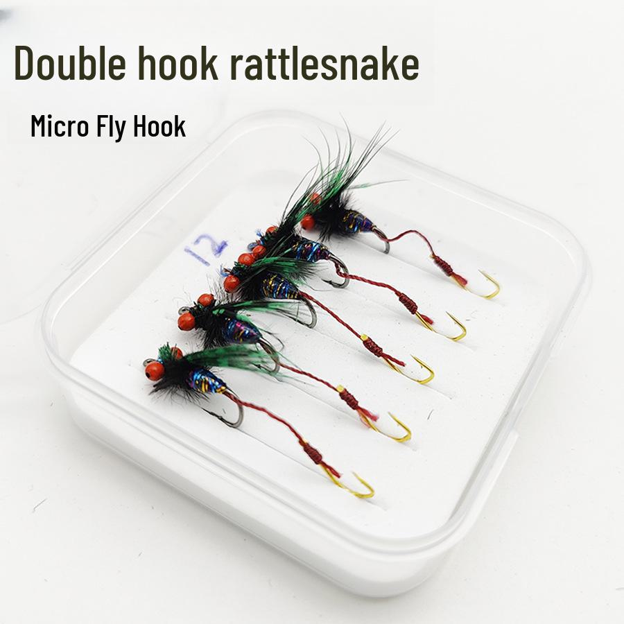 Double Hook Rattlesnake Fly: Colorful Wing Micro Lure for Mosquito, Horsemouth, Striped Fish—Bionic Nanoworm.