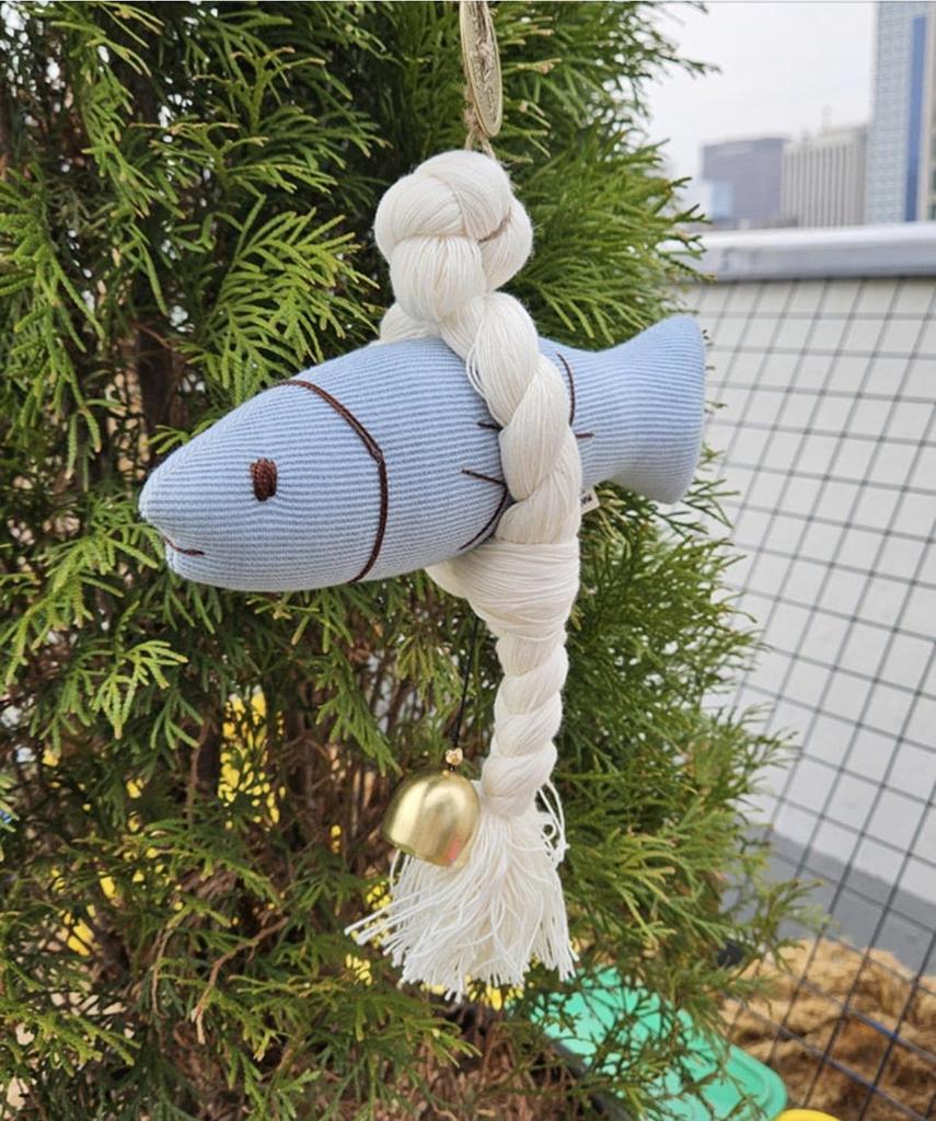 Korean Blue Myeongtae Lucky Charm Doll – Fabric Dried Pollock Ornament for Protection & Good Fortune