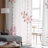 Flower Leaves Red Stripes Plant Round Tulle Curtain for Living Room Kitchen Bedroom Sheer Tulle for Cafe Hotel Modern Home Decor