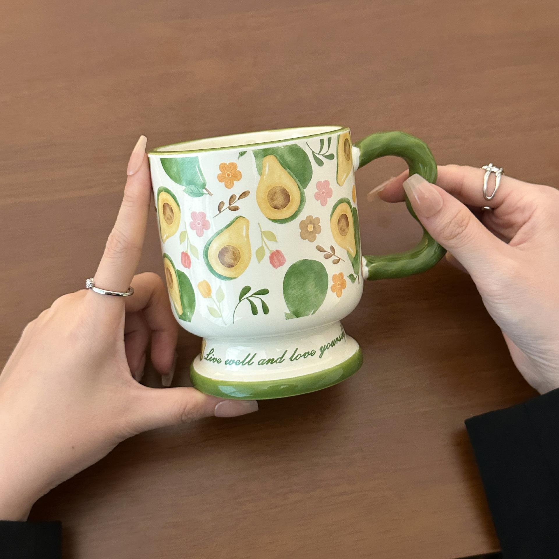 Feng Shui Cup Ceramic Mug Creative Fruit Mug Girls Home Office Breakfast Coffee Mug Practical 301-400ml