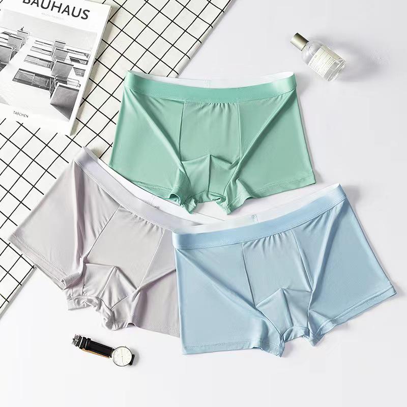 Men's Ice Silk Breathable Solid Color Boxer Briefs - Plus Size Available