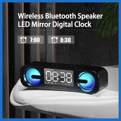 Wireless Bluetooth Speaker Colorful Home Speakers LED Mirror Digital Clock Dual Alarm Clock Support TF Card FM Radio with Stand