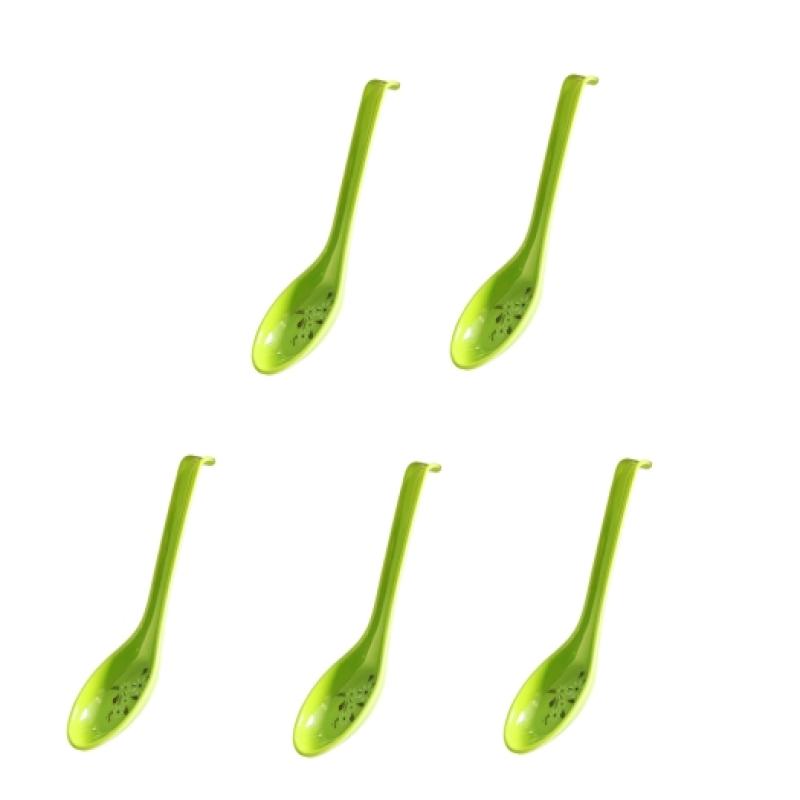 5/10Pcs Break-Resistant Melamine Spoon Thickened Flower Soup Spoons With Hook Portable Long Handle Plastic Food Tableware Green