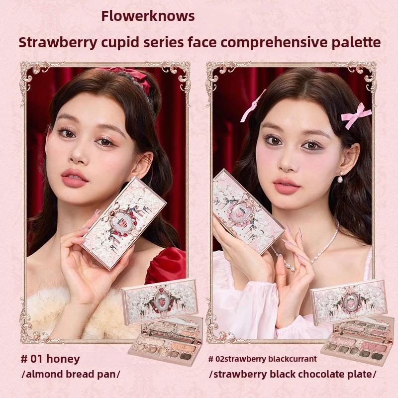 Flower Knows Strawberry Cupid Box Collection Make Up Sets Cosmetics Full Set Palette Pressed Powder Blush Lipstick Gift Box