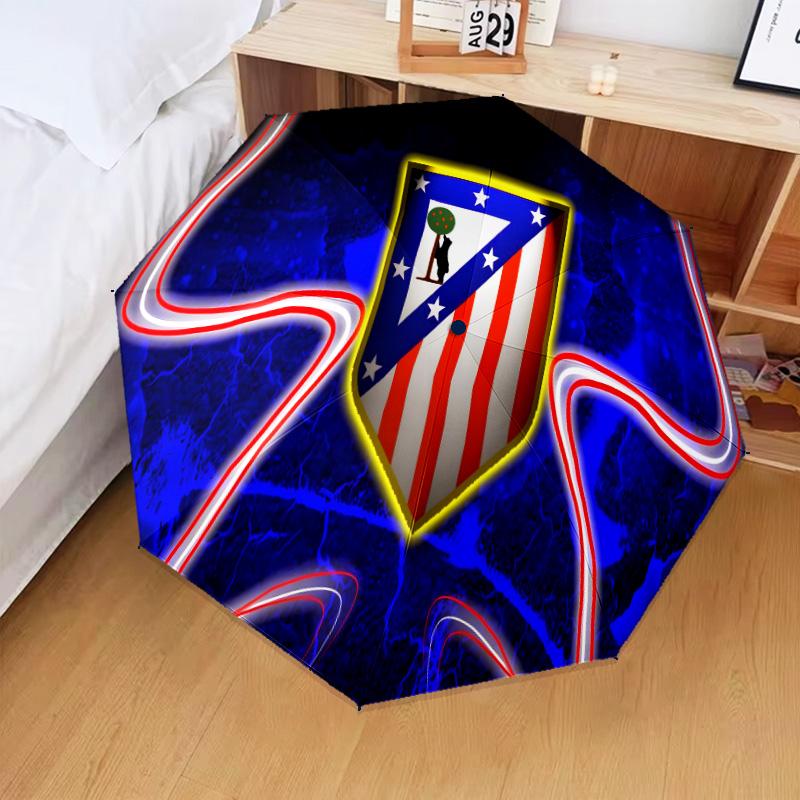Atletico Madrid Crest Automatic Folding Umbrella - 8-Rib Travel Umbrella with Auto Open/Close & Portable Gifts for holidays or birthdays