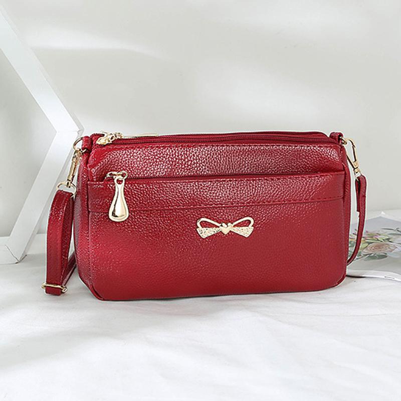 Popular Simple Female Daily Bag Daily Shopping Multi-Layer Money Purse Solid Color Pu Litchi Pattern Shoulder Crossbody Bags Quality