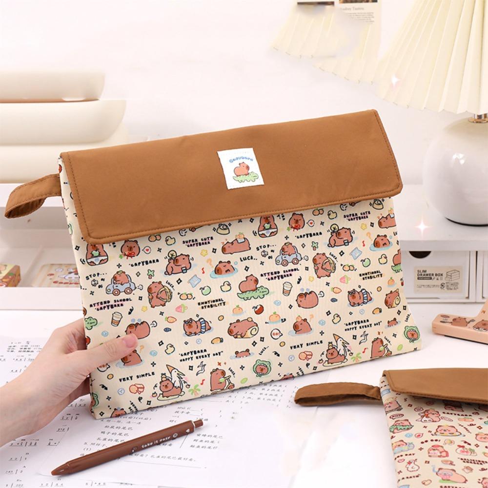 Multifunction Capybara File Bag Washable Fabric Cartoon Paper Storage Bag  Makeup Bags