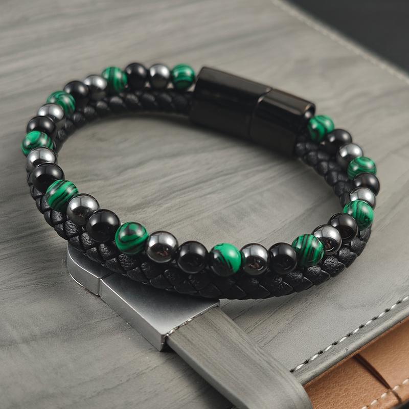 6mm Beaded Bracelet Peacock Stone / Agate / Hematite Bracelet Wood Grain Elastic Adjustment Men's Charm Bracelet Jewelry