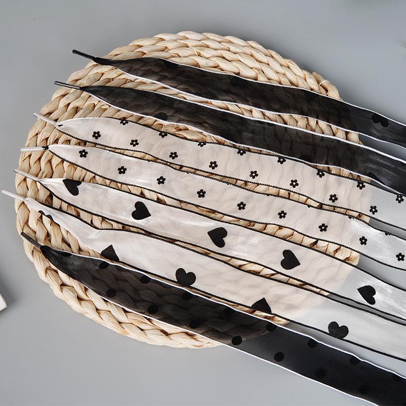 

Fashion Love Flower Polka dot Yarn Shoelaces Flat Silk Shoelace Sneakers Rope Laces Shoe Accessories 80/100/120/140CM 1Pair 80cm білий