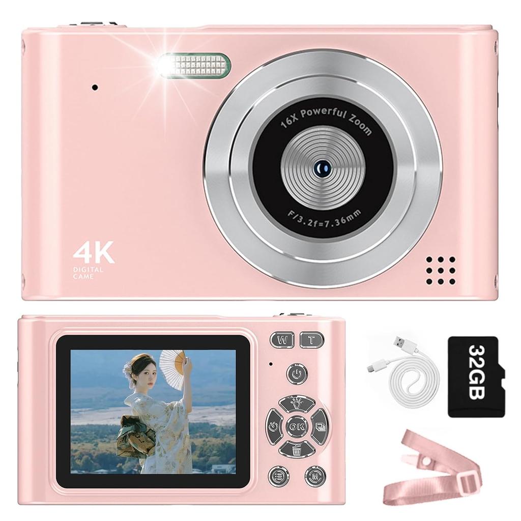 Digital camera digicamera 48 million pixels 1080P video recording 16x zoom image stabilization self-timer suitable school trips beginner-friendly 32G