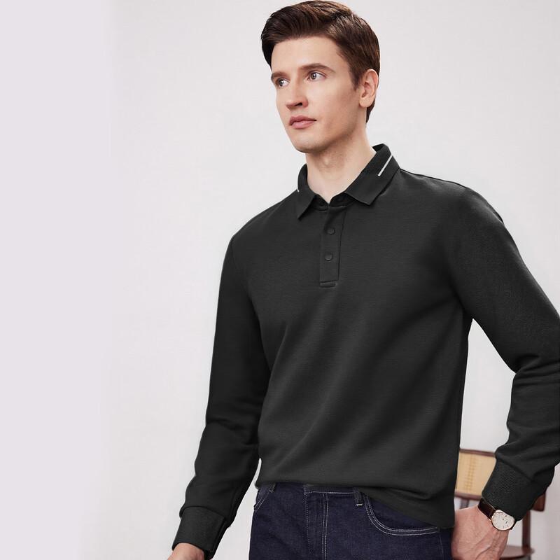 FIRS Men's Wool & Silk Blend Thickened Brushed Long Sleeve Polo Shirt