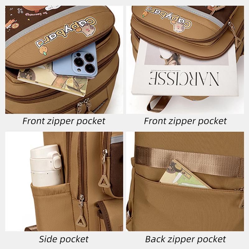 3 szt. Zestawy Kapibara Uczeń Trzyczęściowy Plecak Szkolny Pasek Odblaskowy Plecak Chłopcy i Dziewczęta Plecak Kreskówkowy Wypoczynkowy Kosmetyczka