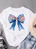 (Asian Size) Female Casual Short Sleeve T-shirts Print Women's Top T Bow Trend Flower Clothing O-neck Fashion Graphic Tee