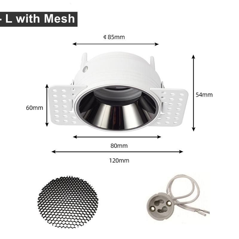 Anti-glare Frameless Recessed LED Ceiling Downlight Bracket Spotlight Adjustable Frame GU10/MR16/11 Lamp Holder Fitting Fixture