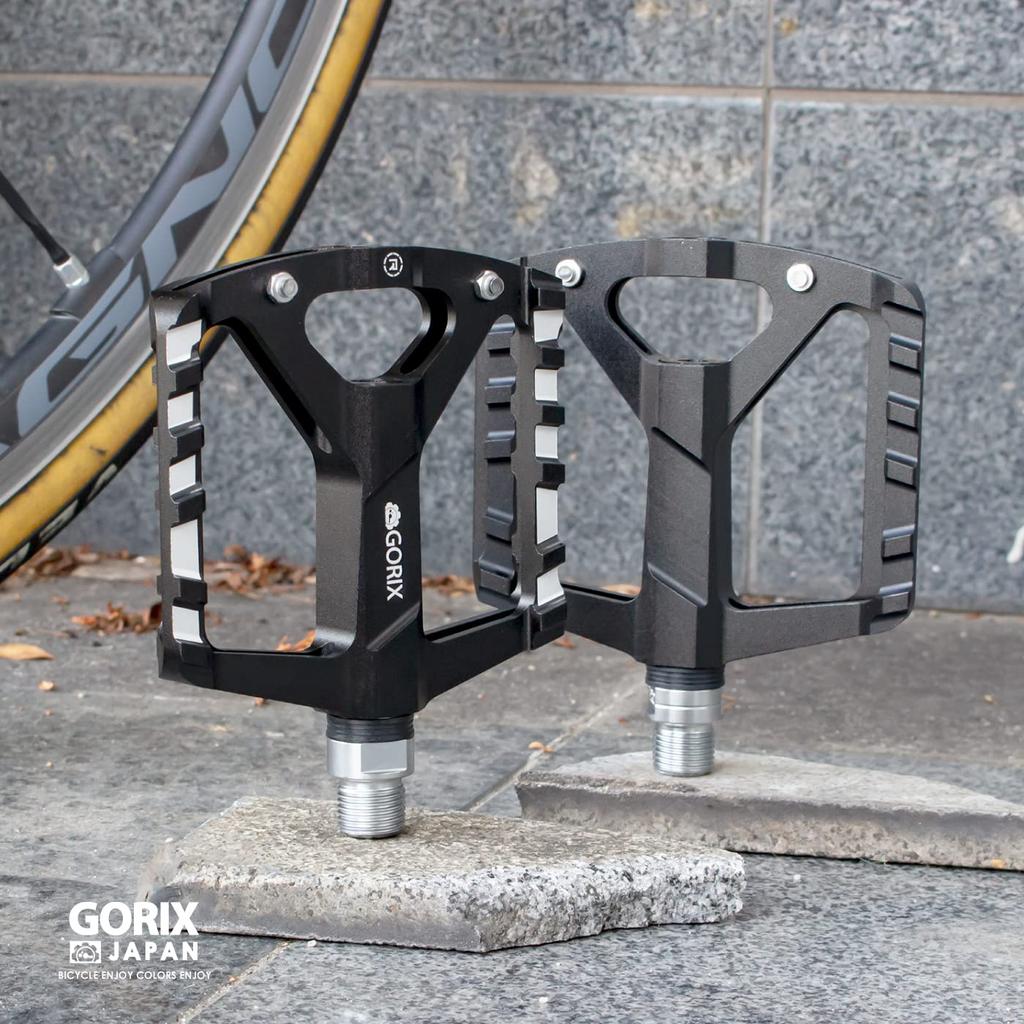 GORIX Bicycle Flat 3 Smooth Lightweight Wide Thin Pins Matte for Road Cross Mountain and Other Bicycles Pedals, Pedals, Bearings, Rotation, Aluminum,