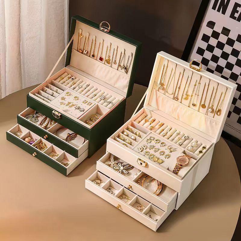 Three-layer Jewelry Storage Box, High-end Exquisite Necklace, Earrings, Gold Jewelry, Hand Jewelry Box, Large-capacity Multi-layer Pumping.
