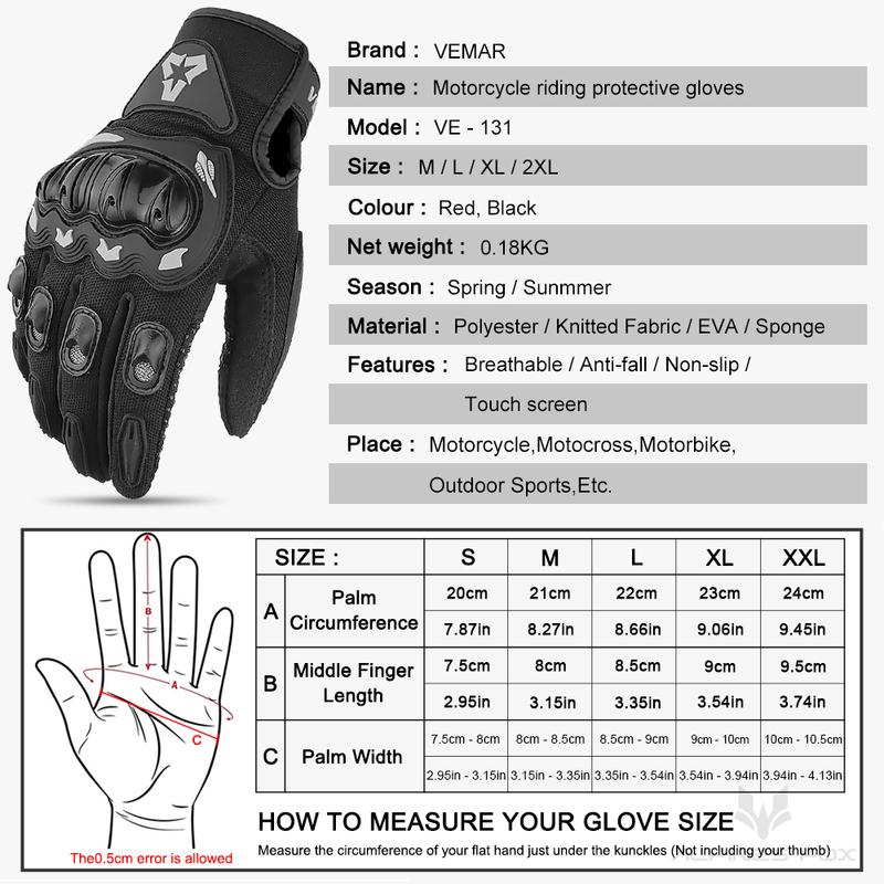 VEMAR Summer Men Black Full Finger Motorcycle Gloves Women Lady Red Motorbike Riding Gloves Touch Screen Motocross Guantes