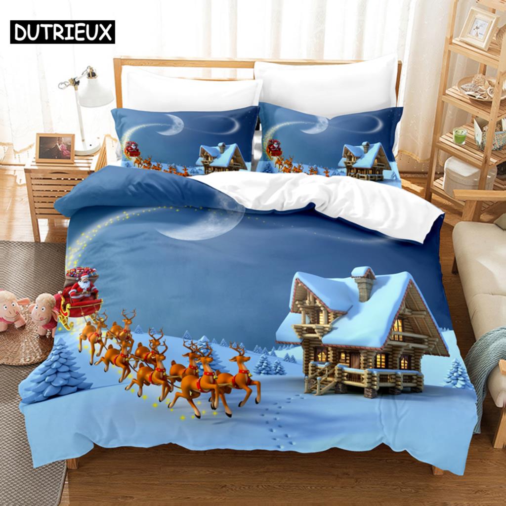 Blue Christmas Quilt Cover Kit Queen Size Size Luxury King Size Full Single Size Size Double Size Bed 3D Pattern Quilt Case Linen Pillowcase Single