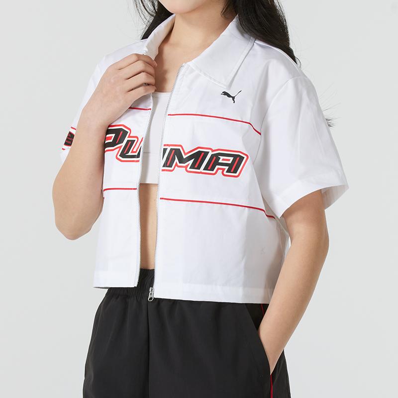 Puma Sports Lifestyle Series Logo Breathable Polo Casual Zip Short Sleeve Shirt Women Shirts White 633645-02