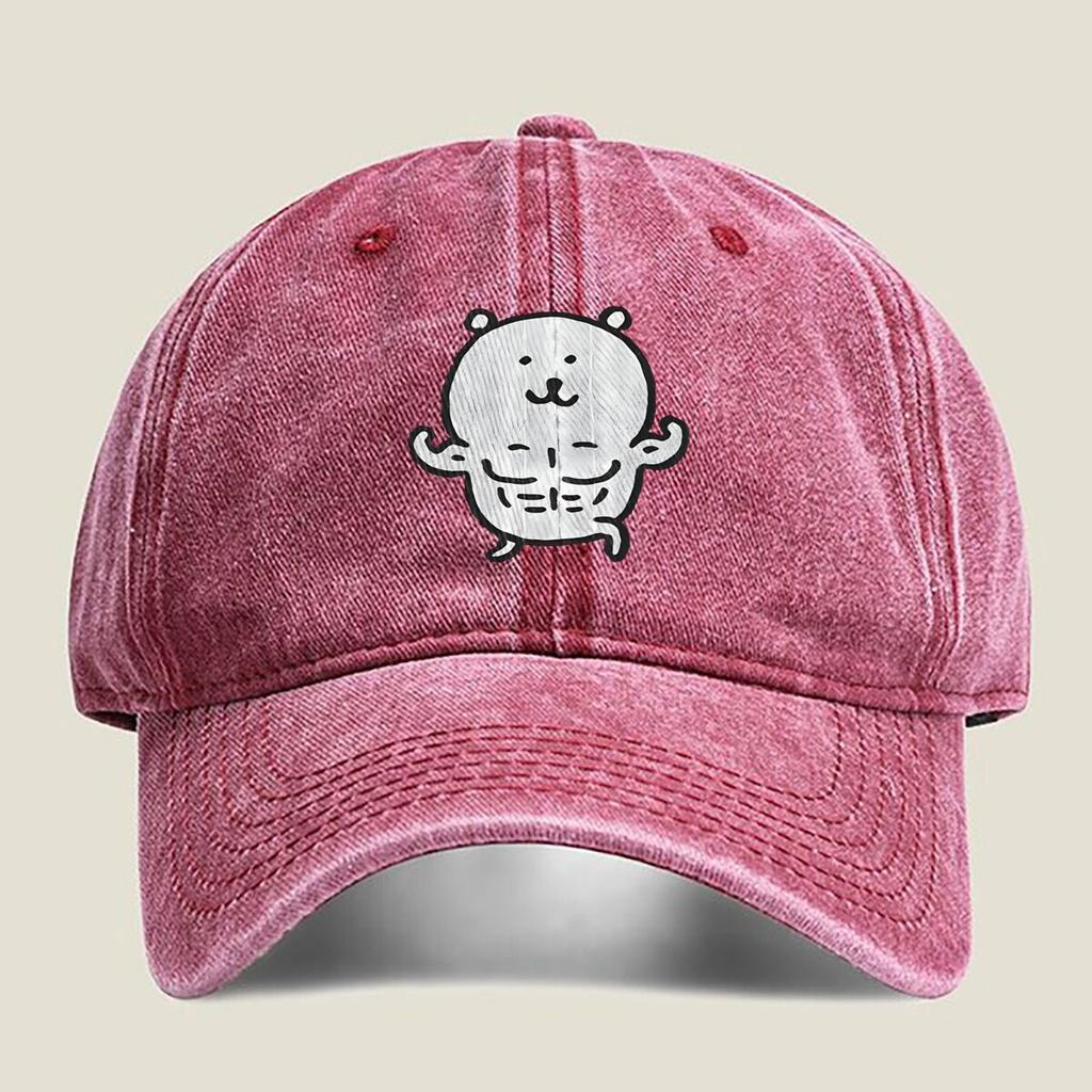 Muscular Bear Illustration Fashion Washed Baseball Cap Hat Outdoor Activities